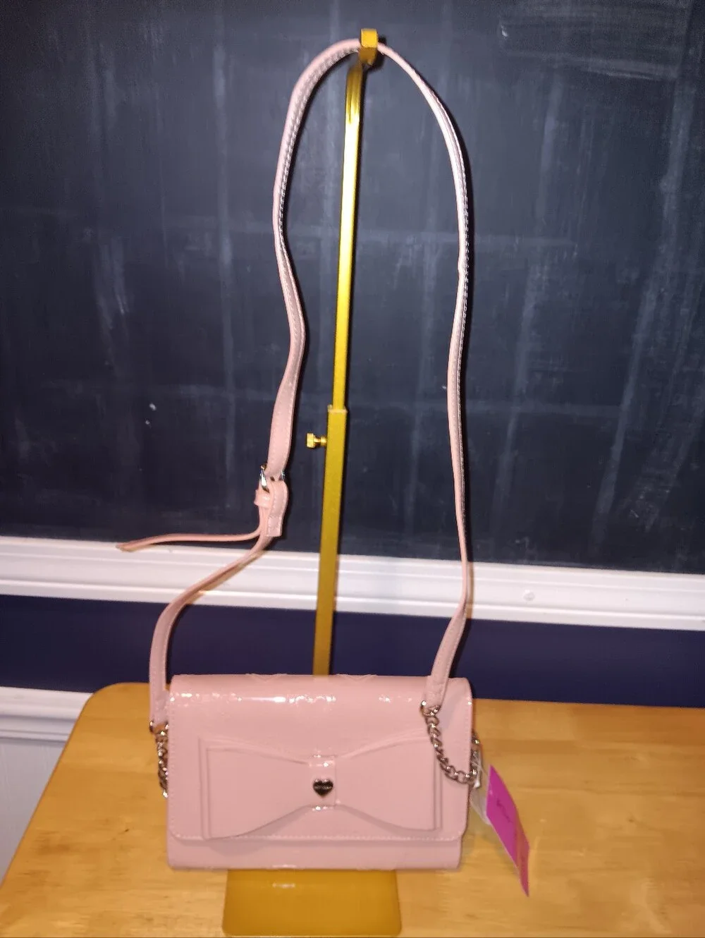Betsey Johnson Pink Patent Leather Crossbody Bag with Bow